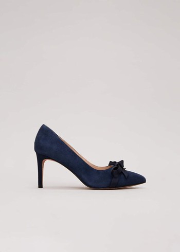 Phase Eight Suede Bow Front Court Heels Navy Canada | KVTASE-479